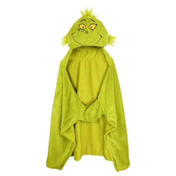 The Grinch Suess Soft Wearable Hooded Throw Blanket Christmas Gift  NWT |OS